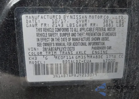 2018 Nissan Sentra Sv from USA, damaged, VIN 3N1AB7APXJY213079